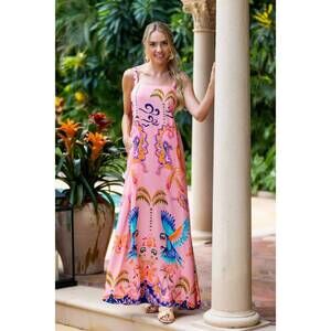 NEW WALKER & WADE giselle maxi dress in pink parrot
